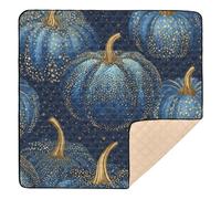 Blue Pumpkin Pattern with Golden Specks Soft Thick Baby Activity Play Mat for Floor Waterproof Padded Baby Mat for Baby Kids Toddlers Infants, 50'' x 50''
