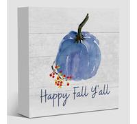 Blue Pumpkins Fall Decorations, Happy Fall Y'all Decor for Home, Blue Autumn Thanksgiving Decorations, Farmhouse Autumn Decor 5 x 5 inches(A11)