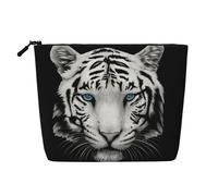 Blue Pupil White Tiger, Cosmetic Bag Imitation Linen Makeup Bag Portable Travel Toiletry Bag