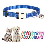 Blue Puppy Collar With Bell, Nylon Reflective Cat Collar With Bells Metal Buckle Adjustable Kitten Collars For XXS XS XSmall Tiny Little Extra Small Breed Pets Boys Girls Male Female, X-Small