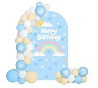 Blue Puppy Footprints Arch Backdrop Cover,6FT Cute Rainbow Daisy Stretchy Arch Fabric Cover for Baby Boys Happy Birthday Baby Shower Paw-ty Decoration
