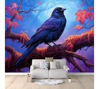 Blue-Purple 3D Mural Wallpaper Children's Room, Fantasy Old Forest Crow Non-Woven Photo Wallpaper Bedroom Wall Decoration - 250 x 175 cm Wall Murals for Living Room Home Interiors