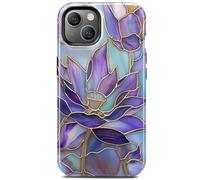Blue Purple Aesthetic Flower Phone Case for iPhone 13, Compatible with Magsafe, Trendy Cute Preppy Floral Stained Glass Magnetic Slim Silicone Shockproof Protective Women Girl Cover Case