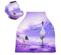 Blue Purple Art White Crane Baby Car Seat Cover Canopy Stretchy Nursing Covers Breathable Windproof Winter Scarf for Infant Breastfeeding Boys Girls