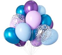 Blue Purple Balloons 30pcs - 12Inch Metallic Purple Blue Balloons, Helium Birthday Balloons, Silver Confetti Balloons for Girls Ice Snow Princess Birthday Decorations Engagement Party Decorations