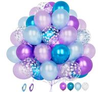 Blue Purple Balloons, 60 pcs 12 Inch Pearl Metallic Blue Purple Silver Snowflake Confetti Latex Balloons with Ribbon For Girls Birthday Baby Shower Frozen Ice Wedding Winter Wonderland Party Decors