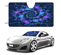 Blue - Purple - Black Floral Car Windshield Sun Shade - Reflector Sunshade Offers Ultimate Protection for Car Interior, Cool Reflective Sun Blocker Fits Small Sedans, Mini SUVs 55"x30"