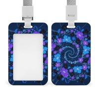 Blue - Purple - Black Floral Retractable ID Badge Holder with Lanyard - Vertical Badge Reel,Keychain Clip,Name Tag Id Card Holder Protector for Nurse Officer Teacher Security Staff Women Men