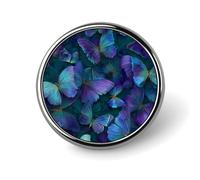 Blue Purple Butterflies Round Brooch Badges Pin Metal Lapel Pins Jewellery