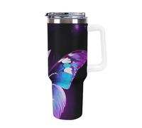 Blue Purple Butterfly 40 Oz Tumbler with Handle And Flip Straw, Vacuum Insulated Stainless Steel Tumbler Cups, Travel Coffee Mug, Dishwasher Safe & Bpa-Free, Reusable Water Bottle(white)