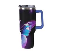Blue Purple Butterfly 40 Oz Tumbler with Handle And Flip Straw, Vacuum Insulated Stainless Steel Tumbler Cups, Travel Coffee Mug, Dishwasher Safe & Bpa-Free, Reusable Water Bottle(Deep Blue)