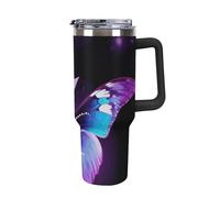 Blue Purple Butterfly 40 Oz Tumbler with Handle And Flip Straw, Vacuum Insulated Stainless Steel Tumbler Cups, Travel Coffee Mug, Dishwasher Safe & Bpa-Free, Reusable Water Bottle(black)