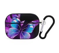 Blue Purple Butterfly AirPods Pro Case Cover with Keychain Ring PC Hard Shell Protective Case for AirPods Pro 2nd for Women Men Generation Easy Open Full Drop Protection Cover Black-Style