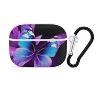 Blue Purple Butterfly AirPods Pro Case Cover with Keychain Ring PC Hard Shell Protective Case for AirPods Pro 2nd for Women Men Generation Easy Open Full Drop Protection Cover White-Style