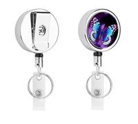 Blue Purple Butterfly Badge Reel Retractable Stainless Steel Badge Clip with Lanyard Cute Badges Reel Holder Heavy-Duty Nurse Doctor Name Tag Badges Clip for Work