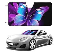 Blue Purple Butterfly Car Windshield Sun Shade Keep Car Interior Cool 55"x30" Folding Front Window Sun Shade, Heat Shield for SUV, Truck, Blocks UV