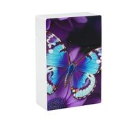 Blue Purple Butterfly Cigarette Case Vintage Cigarette Holder Case Plastic Cigarette Box Portable Thin Cigar Boxes Pocket Cigarettes Storage Container for Men Women