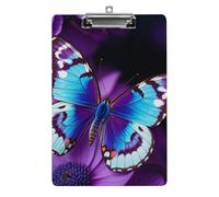 Blue Purple Butterfly Clipboard 8.5×12.5 Inch Acrylic Clip Board with Metal Clip A4 Letter Size Decorative Clipboard Cute Hanging Clipboards for Office, Teacher, Nurse, Doctor,