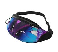 Blue Purple Butterfly Fanny Pack for Men Women, Waterproof Sports Waist Bag Fashion Belt Bag Crossbody Bags Hip Bum Bag with Adjustable Strap Large Sling Bag Purse for Travel Hiking