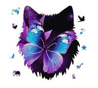 Blue Purple Butterfly Jigsaw Puzzle 175PCS Wolf Head Design Puzzle Wooden Jigsaw Puzzles for Adults Families