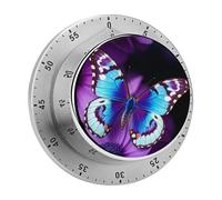 Blue Purple Butterfly Kitchen Timer Chef Cooking with Loud Alarm Mechanical Desk Timer Magnetic