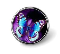 Blue Purple Butterfly Lapel Pin Badge Round Metal Button Pin Personalized Novelty Pinback Button Badges Funny Recognition Enamel Pins Novelty Cute Cartoon Brooch Pin for Jacket Bag Coat