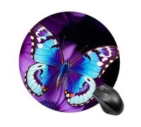 Blue Purple Butterfly Mouse Pad Round Laptop Mouse Mat Cute Computer Mousepad Keyboard Pad Non-Slip Desk Pads for Gaming Office Work Home