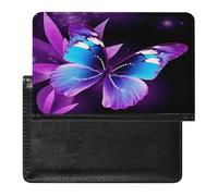 Blue Purple Butterfly Passport Holder for Travel Document Holders PU Leather Credit Card Holder Minimalist Front Pocket Wallet Fashion Passport Wallet Cover Case Slim Bifold