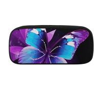 Blue Purple Butterfly Pencil Case Waterproof Leather Pencil Pouch Multi-purpose Aesthetic Makeup Bag Cute Pen Bag Large Cosmetic Bag for Office Stationery, Travel