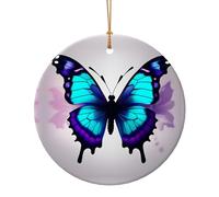 Blue Purple Butterfly Print Ceramic Round Pendant For Travel Ornaments For Home Decor Christmas Ornament