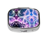 Blue Purple Butterfly Print Pill Box 2 Compartment Medicine Pill Case,Portable for Pocket Or Purse Pill Box Decorative Metal Medicine Organizer