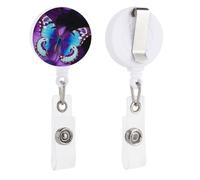 Blue Purple Butterfly Retractable Badge Reel - Personalized ID Name Badge Holder with Lanyard Cute Badges Reel Holder Round Nurse Doctor Name Tag Badges Clip for Work