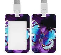 Blue Purple Butterfly Retractable ID Badge Holder with Lanyard - Vertical Badge Reel,Keychain Clip,Name Tag Id Card Holder Protector for Nurse Officer Teacher Security Staff Women Men