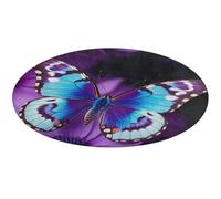 Blue Purple Butterfly Round Area Rug Non Slip Backing Doormat Water Absorbent Plush Throw Low-Pile Non-Slip Floor Mat Carpet for Living Room Bedroom Entryway Nursery Room 80 * 80cm