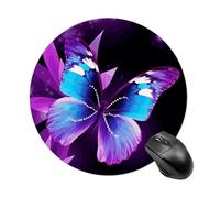 Blue Purple Butterfly Round Mouse Pad Smooth Glide Gaming Mousepad Extra Density Portable Comfortable Mouse Mat for Desk, Home, Office 7.8x7.8 Inches