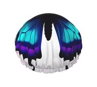 Blue Purple Butterfly Shower Cap For Women, Reusable Shower Cap, Waterproof Bath Cap For Women Long Hair