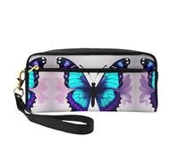 Blue Purple Butterfly Small Cosmetic Bag,Portable Cute Travel Makeup Bag for Women Makeup Brush Organizer Pouch