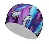 Blue Purple Butterfly Swim Cap for Women Men Swimming Hat Bath Waterproof Pool Caps for Long Thick Curly Hair