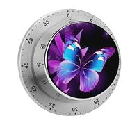 Blue Purple Butterfly Timer,Chef Cooking Timer Clock, Countdown Reminder No Batteries Required- Exquisite Stainless Steel Body for Exercise Outdoors