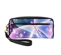 Blue Purple Butterfly Travel Makeup Bag with Handle Strap - Soft and Versatile Pu Leather Portable Cosmetic Organizer Bag for Ladies Girls Gifts