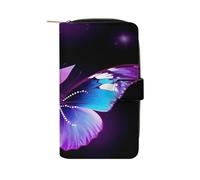 Blue Purple Butterfly Wallet Multifunctional Leather Wallets for Men Compact Long Wallet Credit Card Holder Passport Bag
