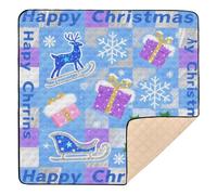 Blue-Purple Check Merry Christmas Cute Thick Play mat for Baby for Floor Water Resistant Foldable Tummy Time & Crawling Mat for Babies Infants Toddlers, 50'' x 50''