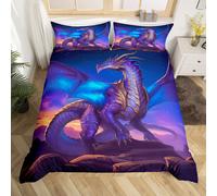 (Blue Purple, Double(No Comforter)) Double Phoenix Duvet Cover Dreamy Wild Animal Bedding Set Nature Jungle Comforter Cover For Kids Boys Girls Room Decor,Woodland Plant Flower