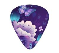 Blue Purple Flower Butterfly 12 Pack Guitar Plectrums With Storage Case, 0.46/0.71/0.96mm, Including Thin, Medium Thick Guitar Plectrums For Electric Guitars Bass Ukulele