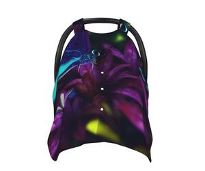 Blue Purple Flower Butterfly Baby Car Seat Canopy Cover, Multi Use Breathable Nursing Breastfeeding Covers for Mom Soft Stroller Sun Shade Newborn Shower Gift