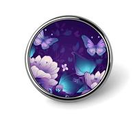 Blue Purple Flower Butterfly Button Pin Personalized Metal Lapel Pins Badges Classic Round Brooch Pin Novelty Unique Enamel Pins Cute Funny Pinback Button Badge for Jackets Backpacks Bags Coat