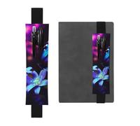 Blue Purple Flower Butterfly Pen Holder for Notebook, PU Leather Pen Sleeve Pouch for Gift, Detachable Bookmark Elastic Journal Pencil Holder Case - Hold 2-3 Pens, Black