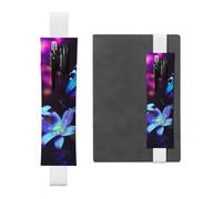 Blue Purple Flower Butterfly Pen Holder for Notebook, PU Leather Pen Sleeve Pouch for Gift, Detachable Bookmark Elastic Journal Pencil Holder Case - Hold 2-3 Pens, White