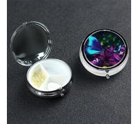Blue Purple Flower Butterfly Pill Case 3 Compartment Pill Box Portable Metal Pill Organizer Cute Travel Pill Container Vitamin Organizer for Purse Pocket Travel Gift