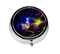 Blue Purple Flower Butterfly Print Personalised Portable Pillbox with,Mini Pillbox Compact and Convenient Pill Organiser for Storing and Organising Pills